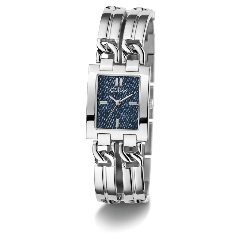 Guess Trend Mod Id Trend Silver-Tone Blue Denim Women's Watch GW0807L1 Watches Bevilles Jewellers 