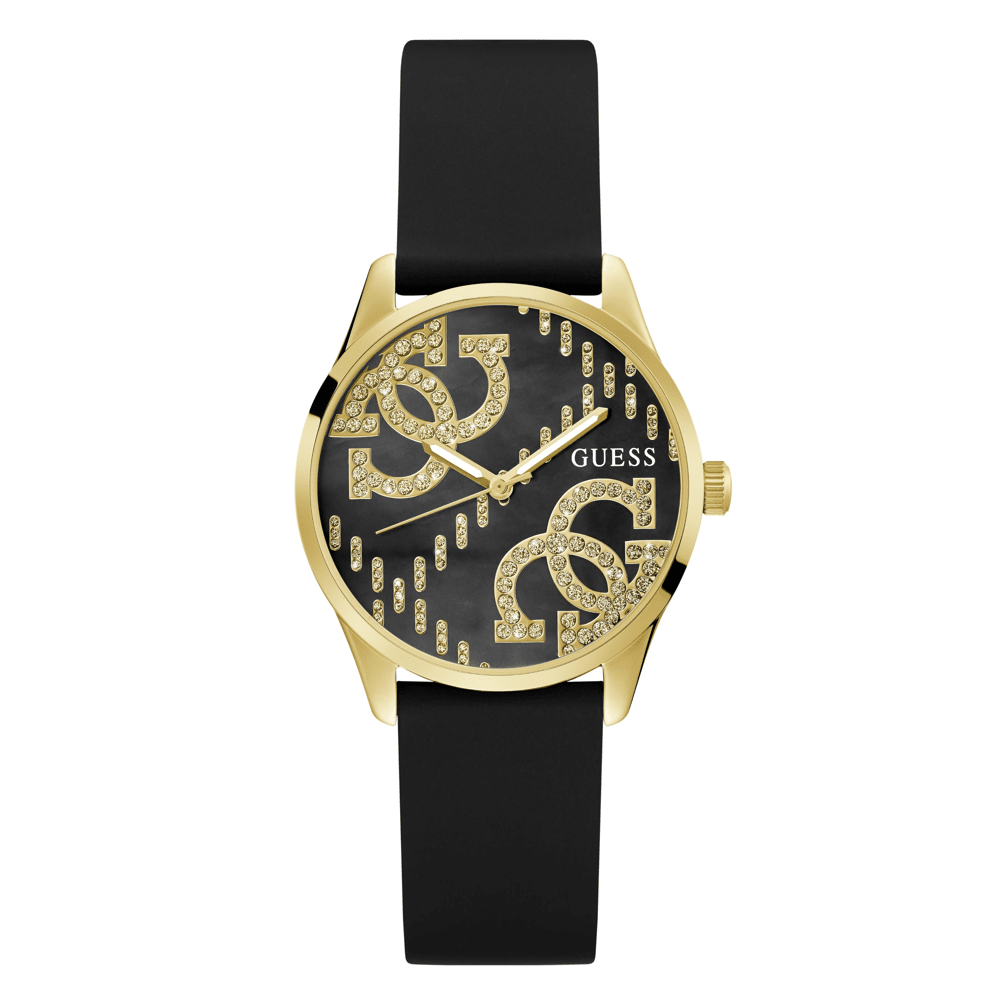Guess Trend G Stitch Trend Gold-Tone Black Denim Strap Women's Watch GW0755L3 Watches Bevilles Jewellers 