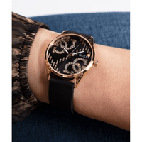 Guess Trend G Stitch Trend Gold-Tone Black Denim Strap Women's Watch GW0755L3 Watches Bevilles Jewellers 