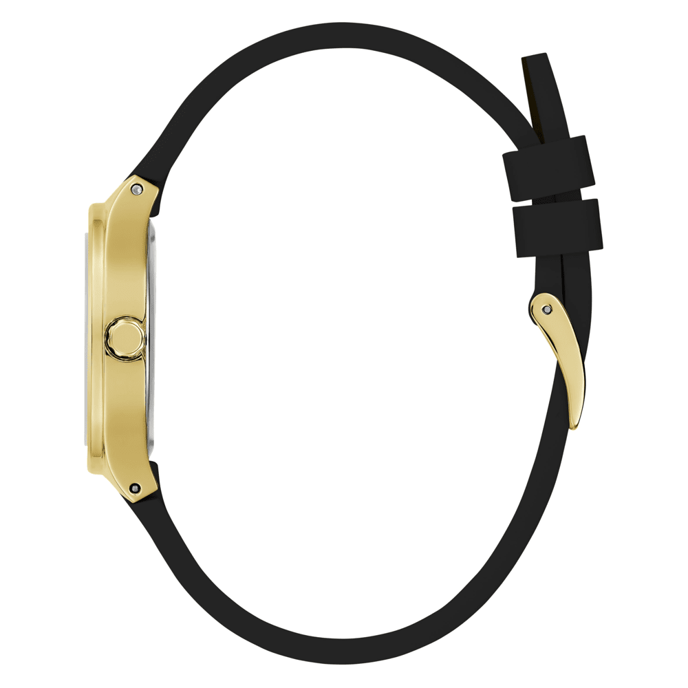 Guess Dress Eve Dress Gold Tone Black Silicone Watch GW0658L1 Watches Bevilles Jewellers 