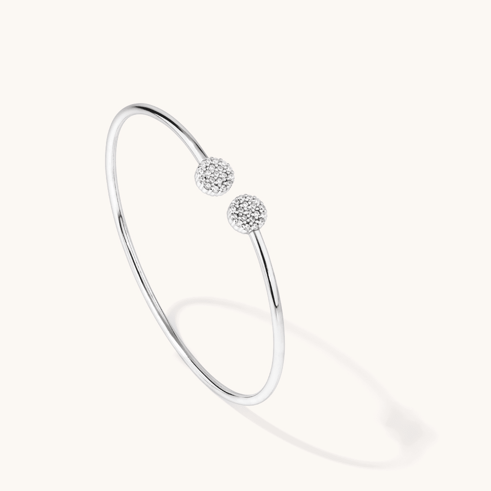 69mm Cubic Zirconia Pavé Ball Accent Bangle in Sterling Silver Bangles Bevilles 