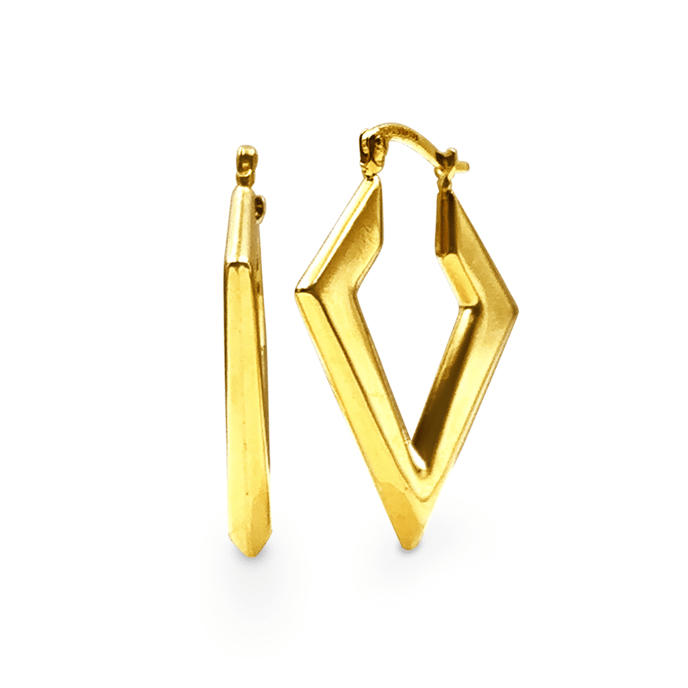 9ct Yellow Gold Silver Infused V Style Hoop Earrings Bevilles Jewellers 