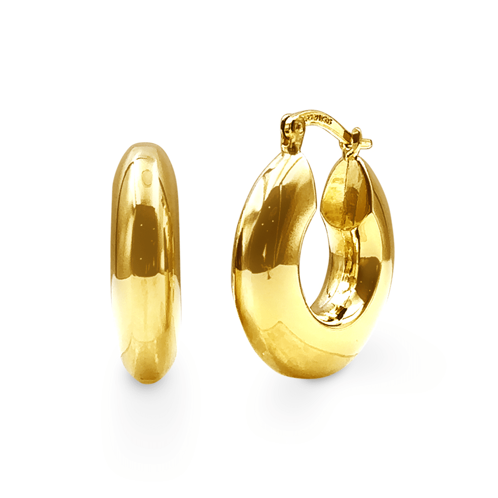 9ct Yellow Gold Silver Infused Thick Open Top Tube Hoop Earrings Bevilles Jewellers 