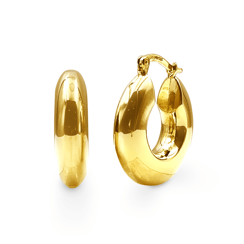 9ct Yellow Gold Silver Infused Thick Open Top Tube Hoop Earrings Bevilles Jewellers 