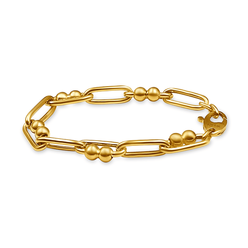 9ct Yellow Gold Silver Infused Paperclip Double Bead Chain Bracelet Bevilles Jewellers 