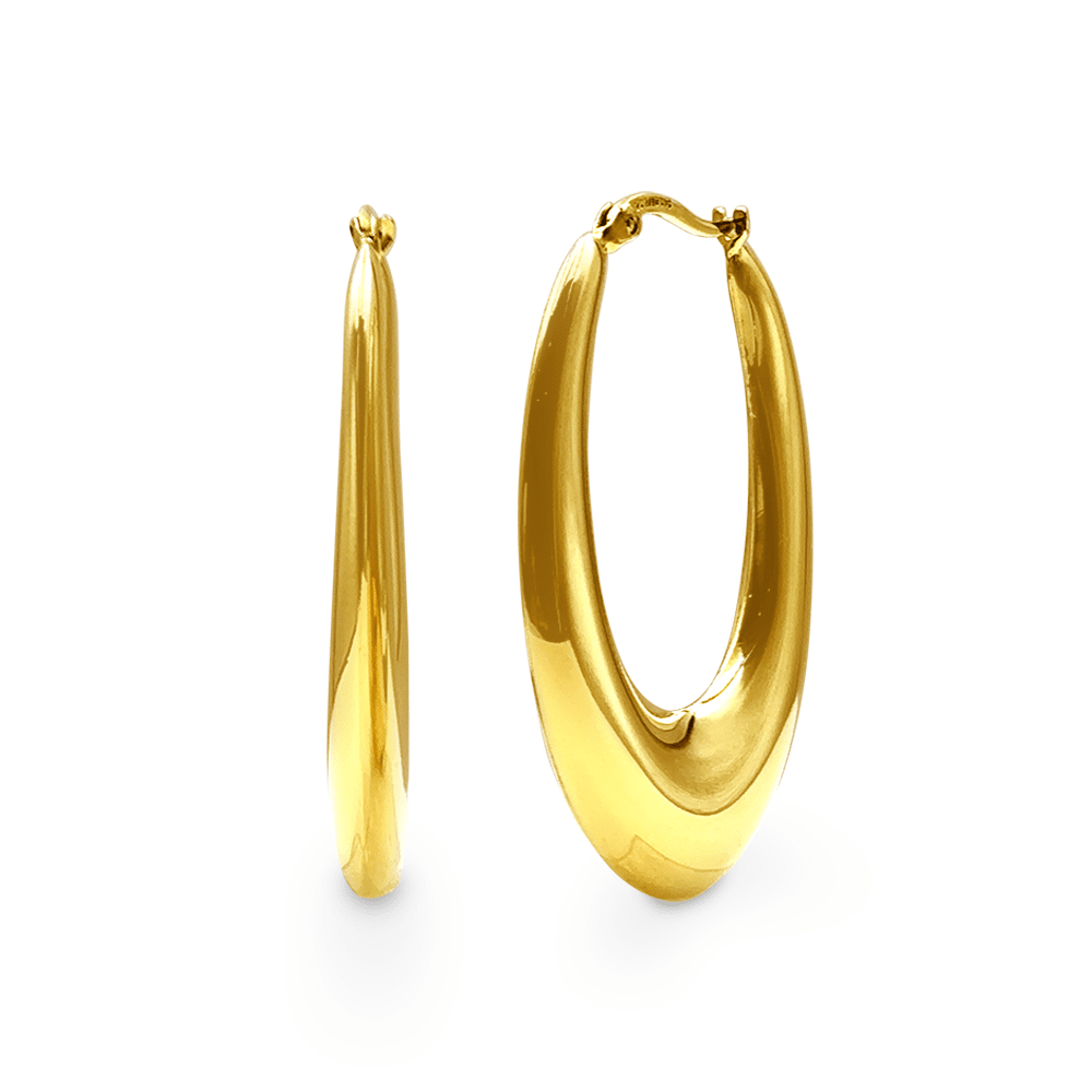 9ct Yellow Gold Silver Filled Bold Tube Knife Edged Oval Hoop Earrings Bevilles Jewellers 
