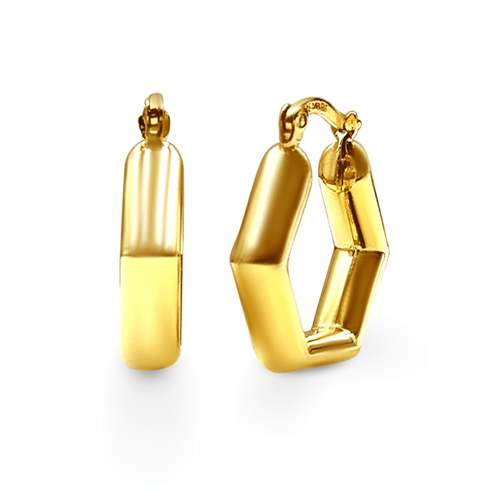 9ct Yellow Gold Silver Filled Mini Hexagonal Hoop Earrings Bevilles Jewellers 