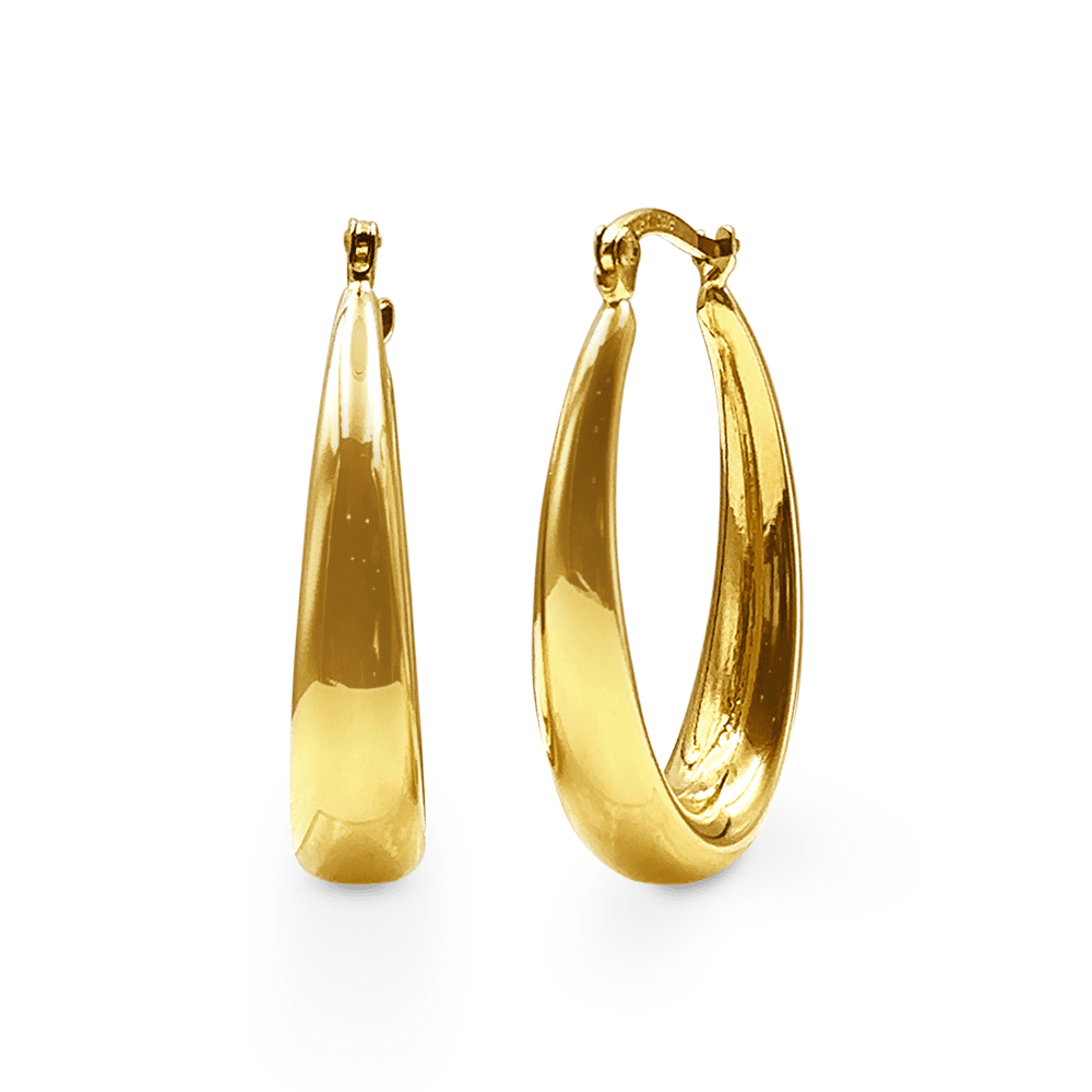 9ct Yellow Gold Silver Filled Tubular Graduated Oval Hoop Earrings Bevilles Jewellers 