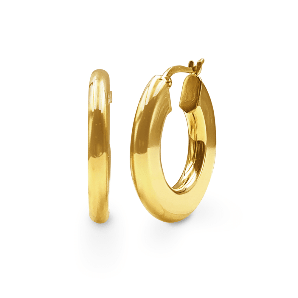 9ct Yellow Gold Silver Filled Medium Bold Round Flat Edged Hoop Earrings Bevilles Jewellers 