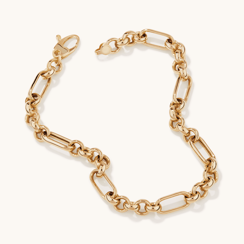 19cm Figaro Belcher Bracelet in 9kt Yellow Bonded Gold Bracelets Bevilles 