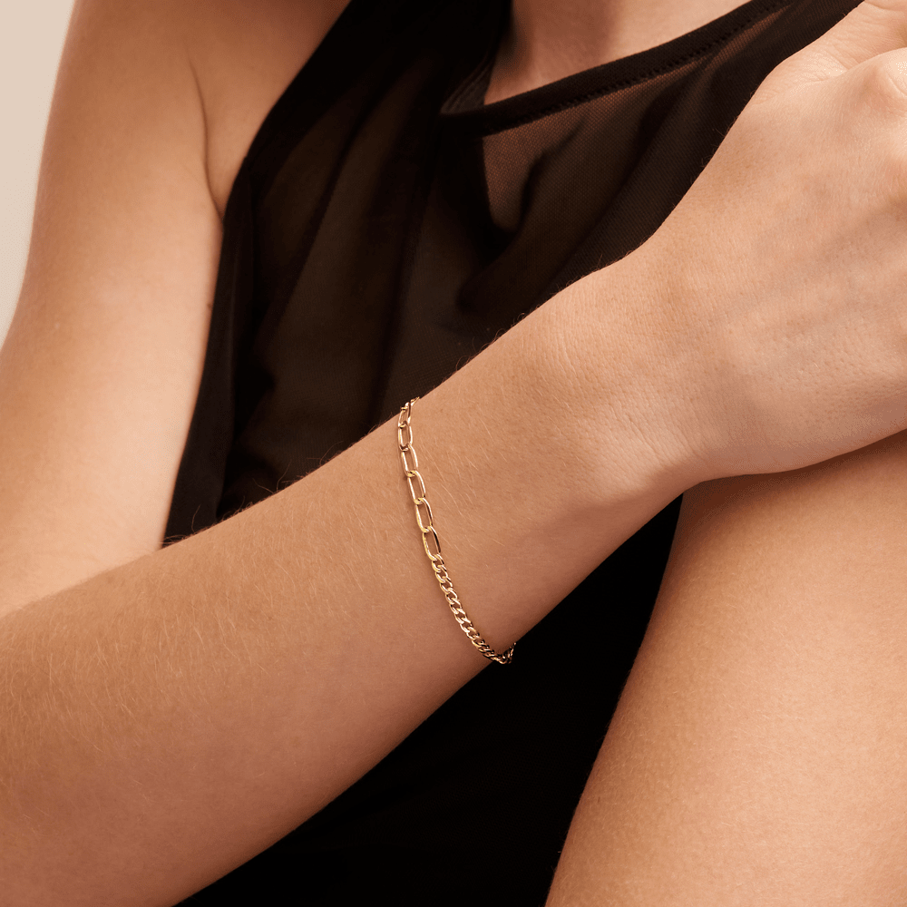 19cm Figaro Belcher Bracelet in 9kt Yellow Bonded Gold Bracelets Bevilles 