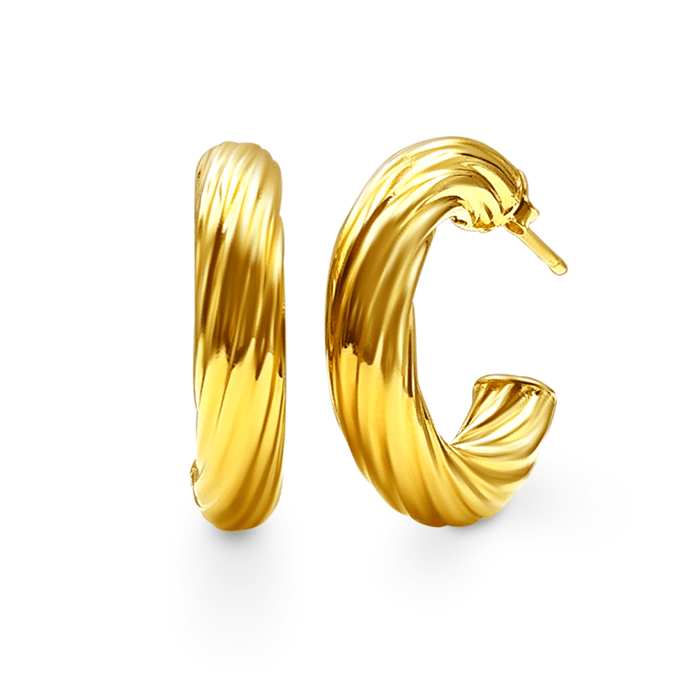 9ct Yellow Gold Silver Infused Medium Twist Chunky Hoop Earrings Earrings Bevilles Jewellers 