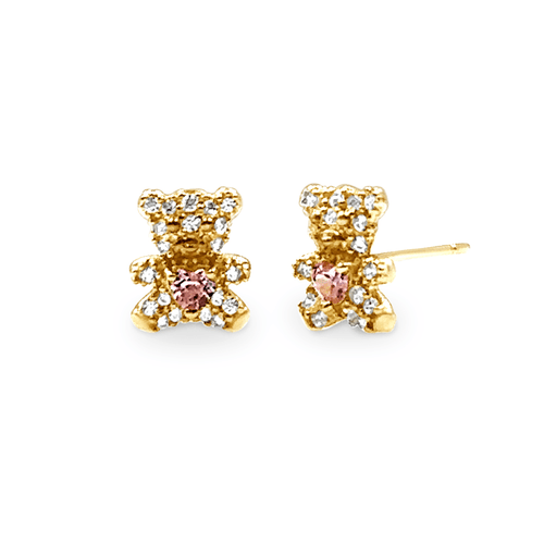 Mini Teddy Stud Earrings with Cubic Zirconia in 9ct Yellow Gold Bevilles Jewellers 
