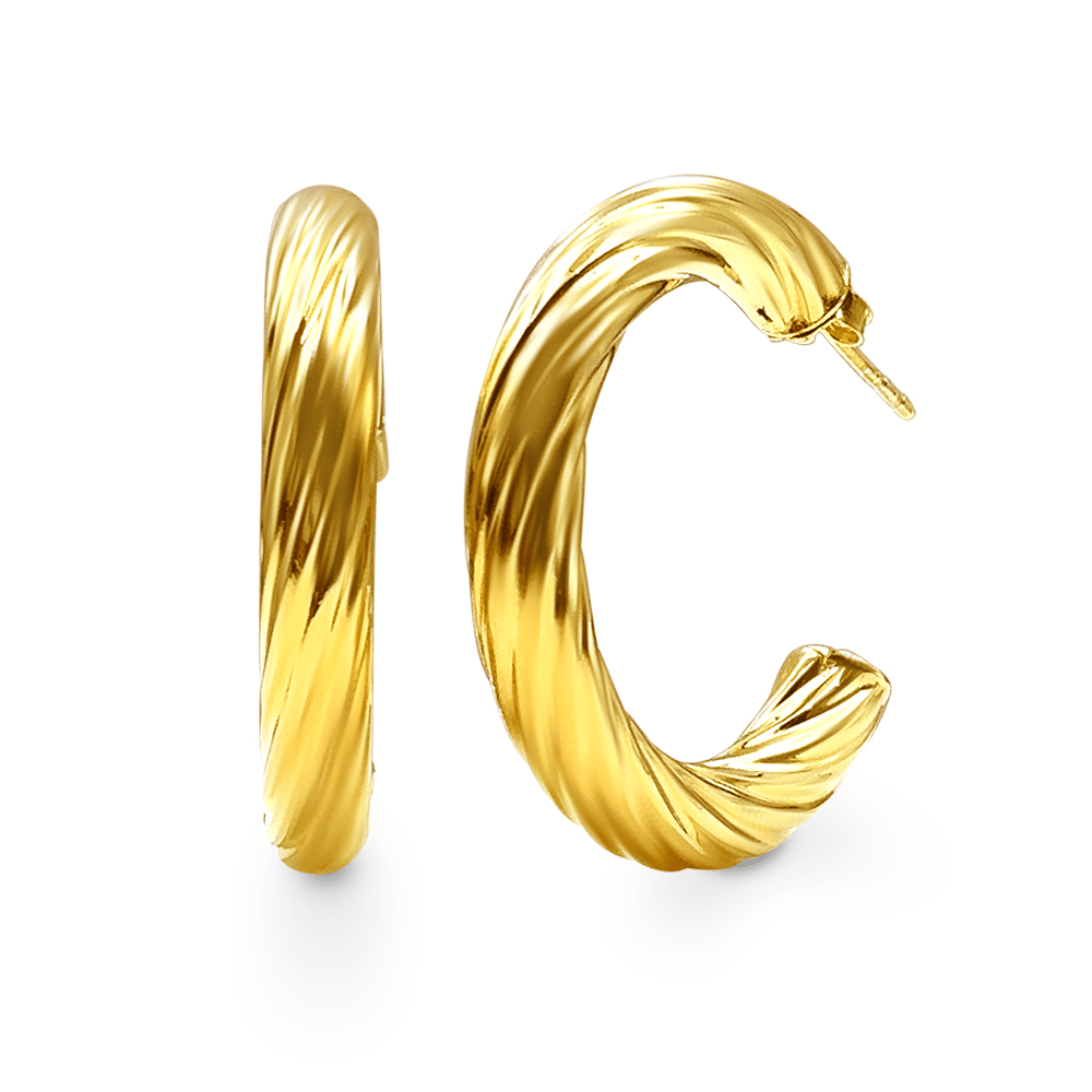 9ct Yellow Gold Silver Infused Large Twist Chunky Hoop Earrings Earrings Bevilles Jewellers 
