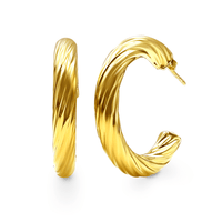 9ct Yellow Gold Silver Infused Large Twist Chunky Hoop Earrings Earrings Bevilles Jewellers 