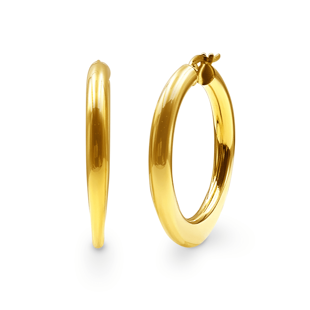 9ct Yellow Gold Silver Infused Bold Knife Edge Round Hoop Earrings Earrings Bevilles Jewellers 