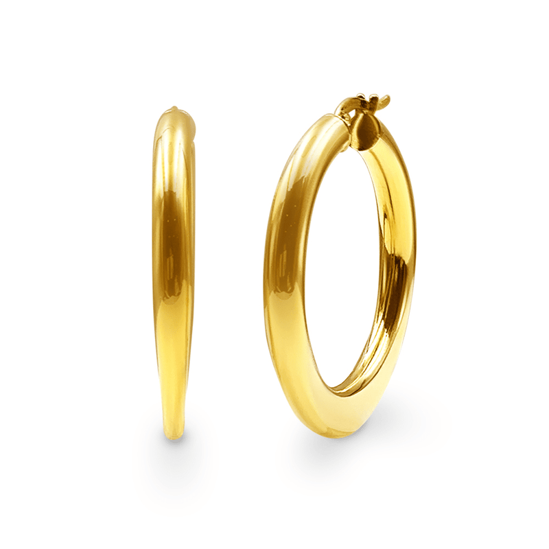 9ct Yellow Gold Silver Infused Bold Knife Edge Round Hoop Earrings Earrings Bevilles Jewellers 
