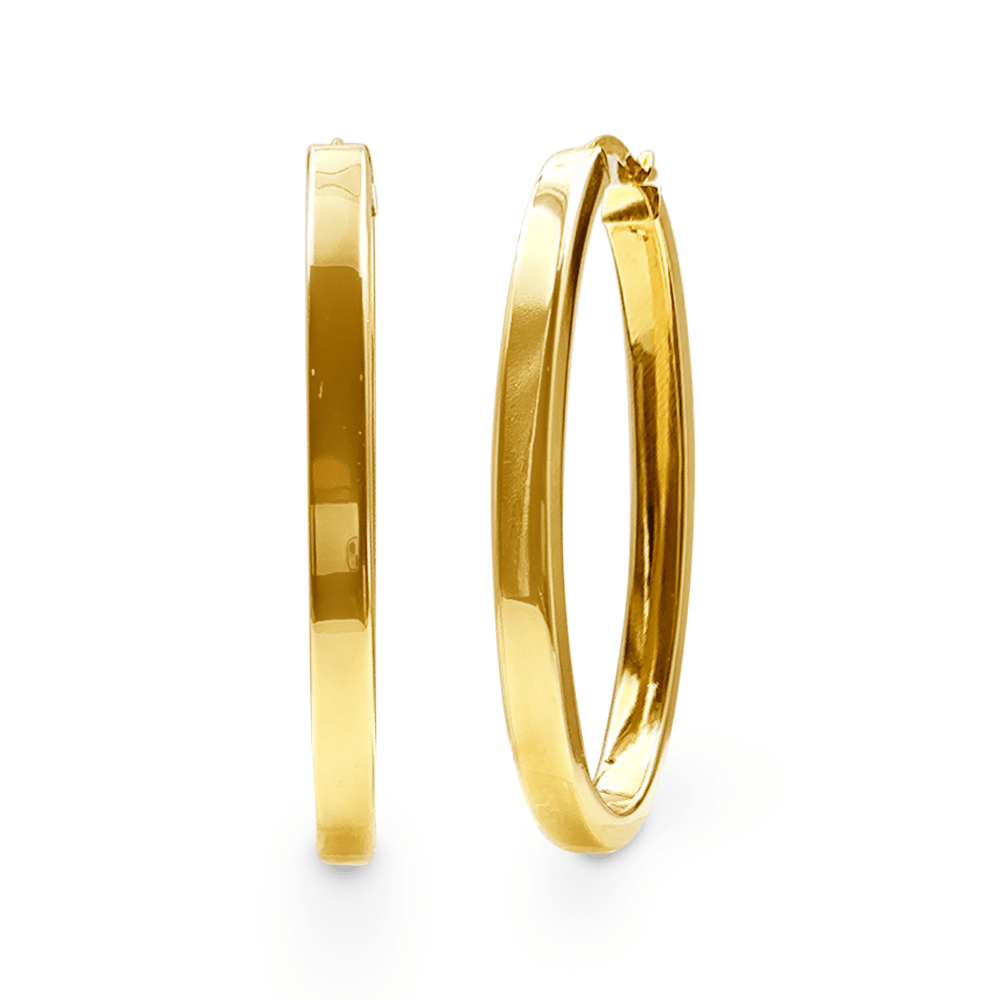 9ct Yellow Gold Silver Infused Flat Tube Oval Hoop Earrings Earrings Bevilles Jewellers 