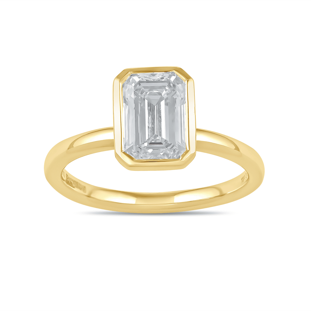 2.00ct Laboratory Grown Diamond Emerald Cut Solitaire Ring in 18ct Yellow Gold Bevilles Jewellers 