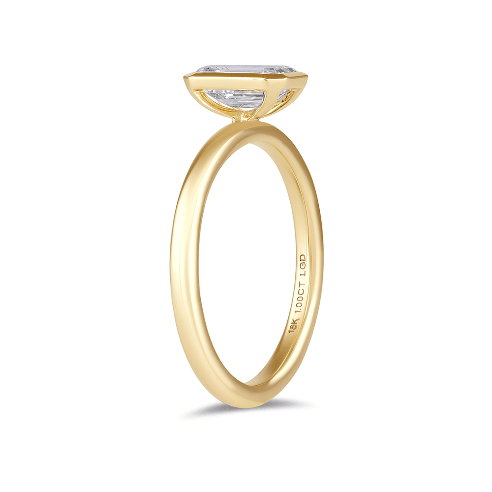1.00ct Laboratory Grown Diamond Emerald Cut Solitaire Ring in 18ct Yellow Gold Bevilles Jewellers 