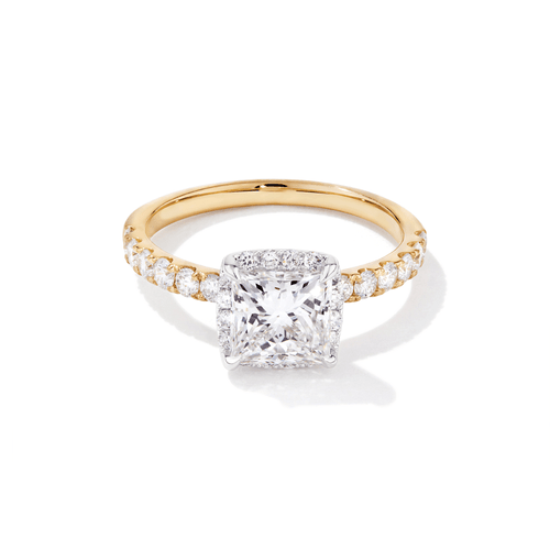 Princess Cut Hidden Halo Shoulder Ring with 2.00tw of Laboratory-Grown Diamonds in 18kt Yellow and White Gold Rings Bevilles 
