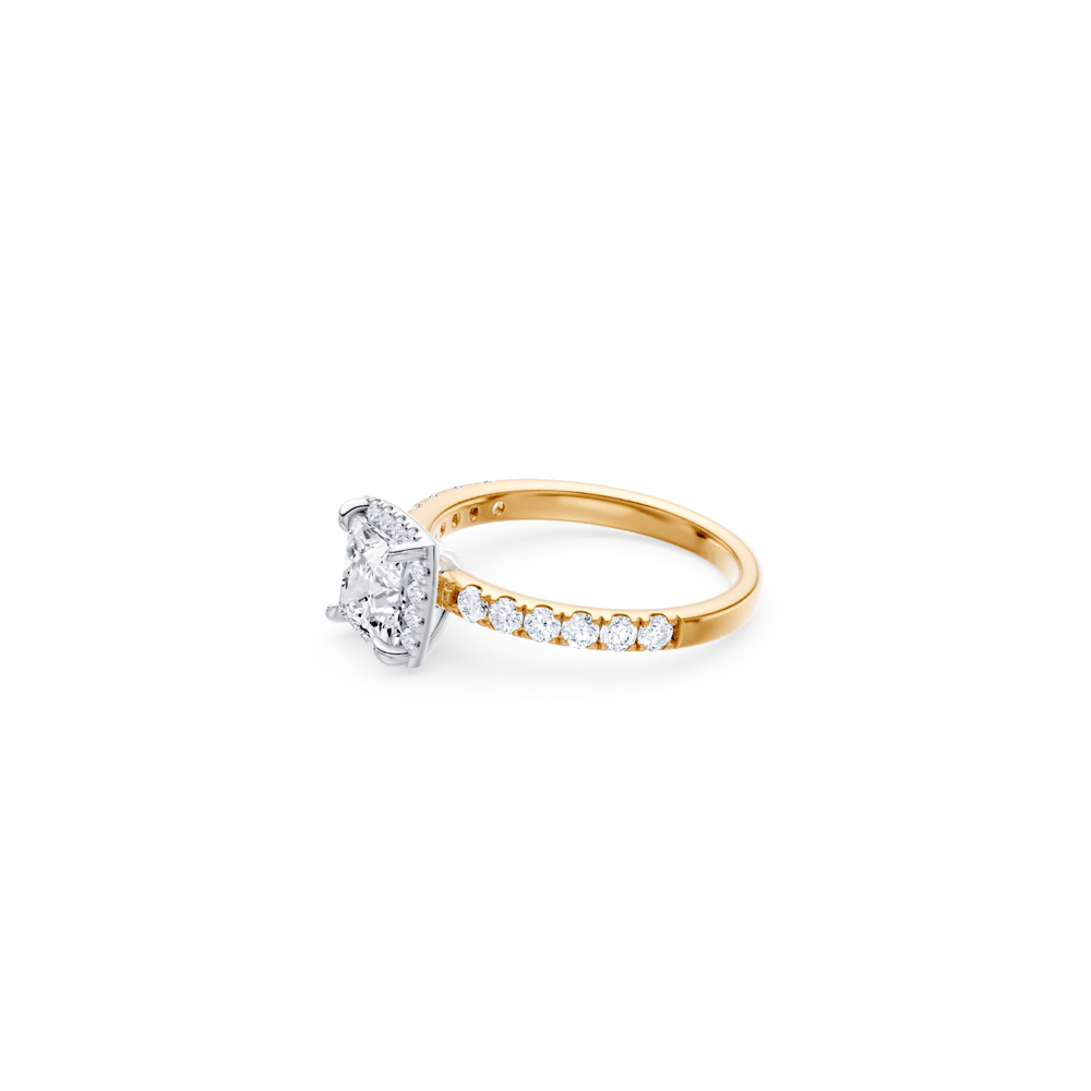 Princess Cut Hidden Halo Shoulder Ring with 2.00tw of Laboratory-Grown Diamonds in 18kt Yellow and White Gold Rings Bevilles 