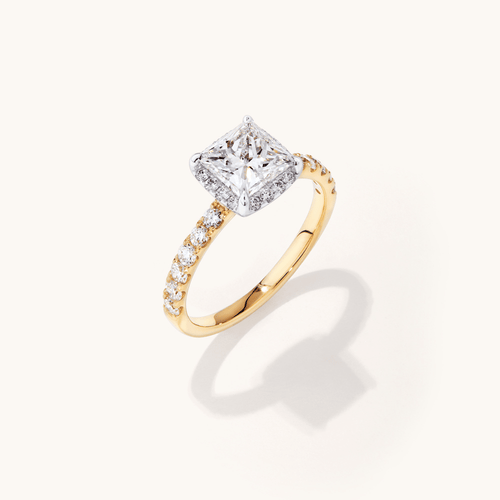 Princess Cut Hidden Halo Shoulder Ring with 2.00tw of Laboratory-Grown Diamonds in 18kt Yellow and White Gold Rings Bevilles 