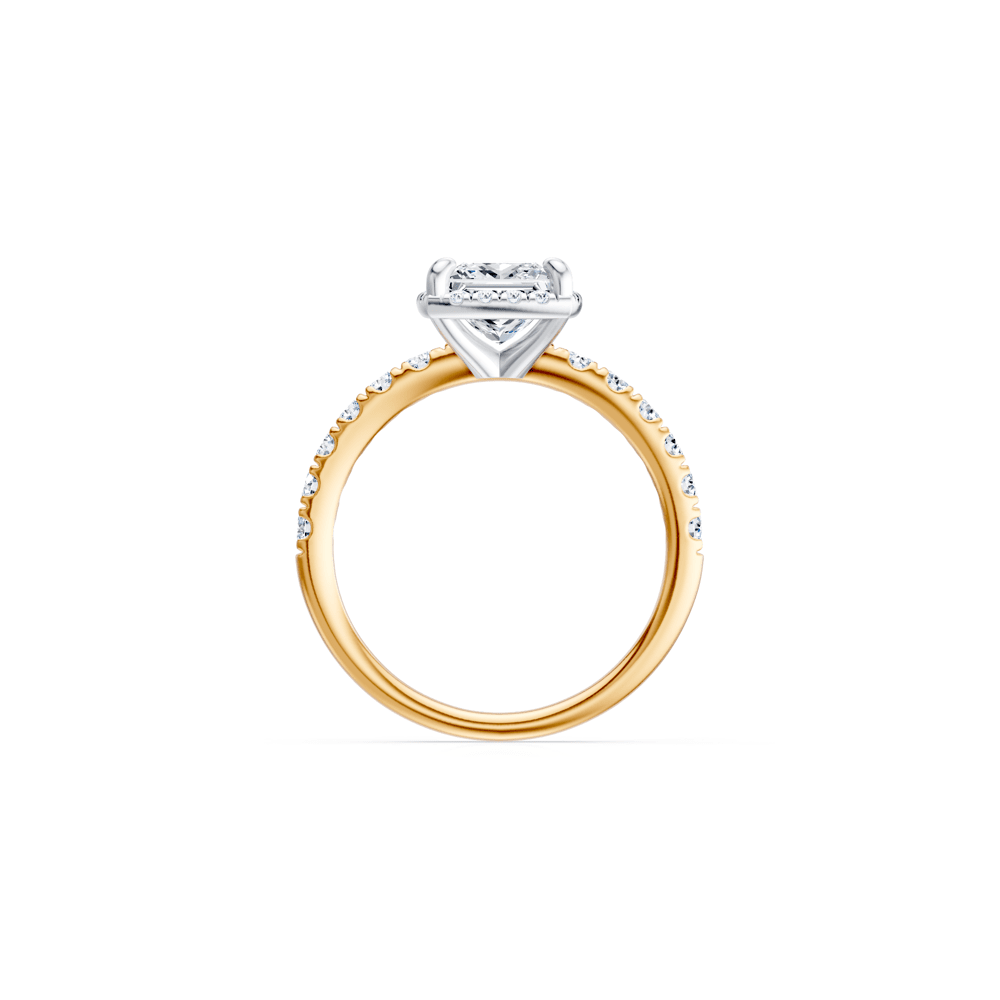 Princess Cut Hidden Halo Shoulder Ring with 2.00tw of Laboratory-Grown Diamonds in 18kt Yellow and White Gold Rings Bevilles 