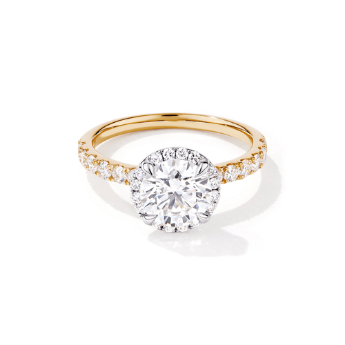 Hidden Halo Solitaire Ring with 2.00tw of Laboratory-Grown Diamonds in 18kt Yellow and White Gold Rings Bevilles 