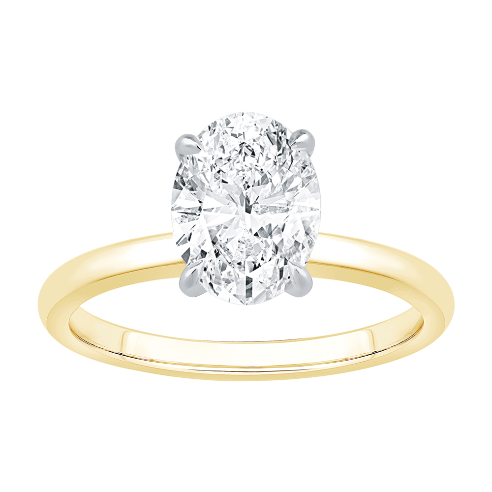 2.00ct Laboratory Grown Diamond Oval Cut Solitaire Ring in 18ct Yellow Gold and 18ct White Gold Bevilles Jewellers 