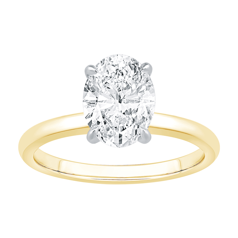 2.00ct Laboratory Grown Diamond Oval Cut Solitaire Ring in 18ct Yellow Gold and 18ct White Gold Bevilles Jewellers 