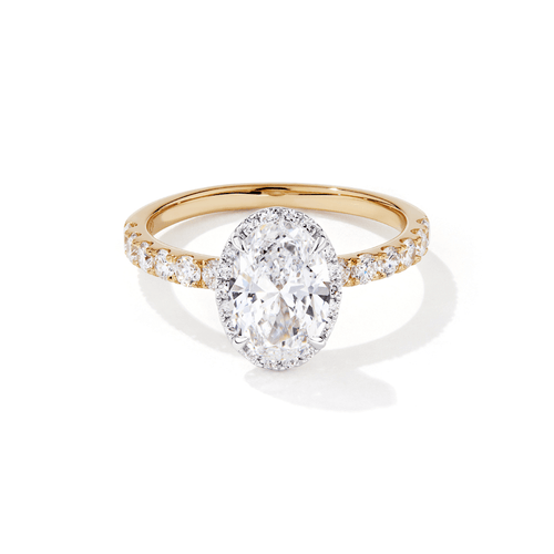 Hidden Halo Oval Solitaire Shoulder Ring with 2.00tw of Laboratory-Grown Diamonds in 18kt Yellow and White Gold Rings Bevilles 