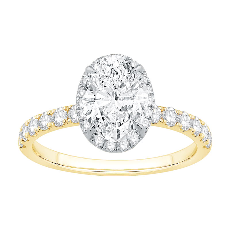 Hidden Halo Oval Solitaire Ring with 2.00ct of Laboratory Grown Diamonds in 18ct Yellow and White Gold Bevilles Jewellers 