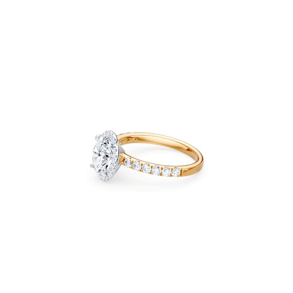 Hidden Halo Oval Solitaire Shoulder Ring with 2.00tw of Laboratory-Grown Diamonds in 18kt Yellow and White Gold Rings Bevilles 