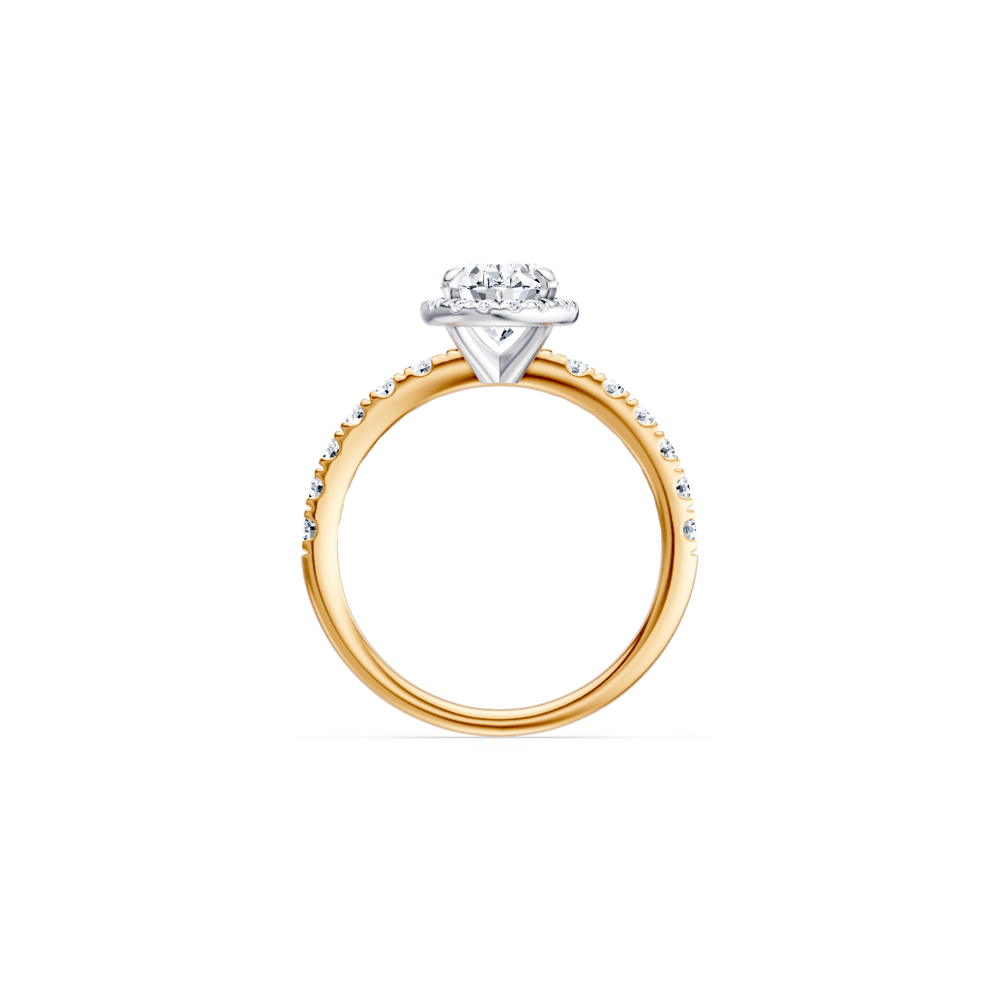 Hidden Halo Oval Solitaire Shoulder Ring with 2.00tw of Laboratory-Grown Diamonds in 18kt Yellow and White Gold Rings Bevilles 