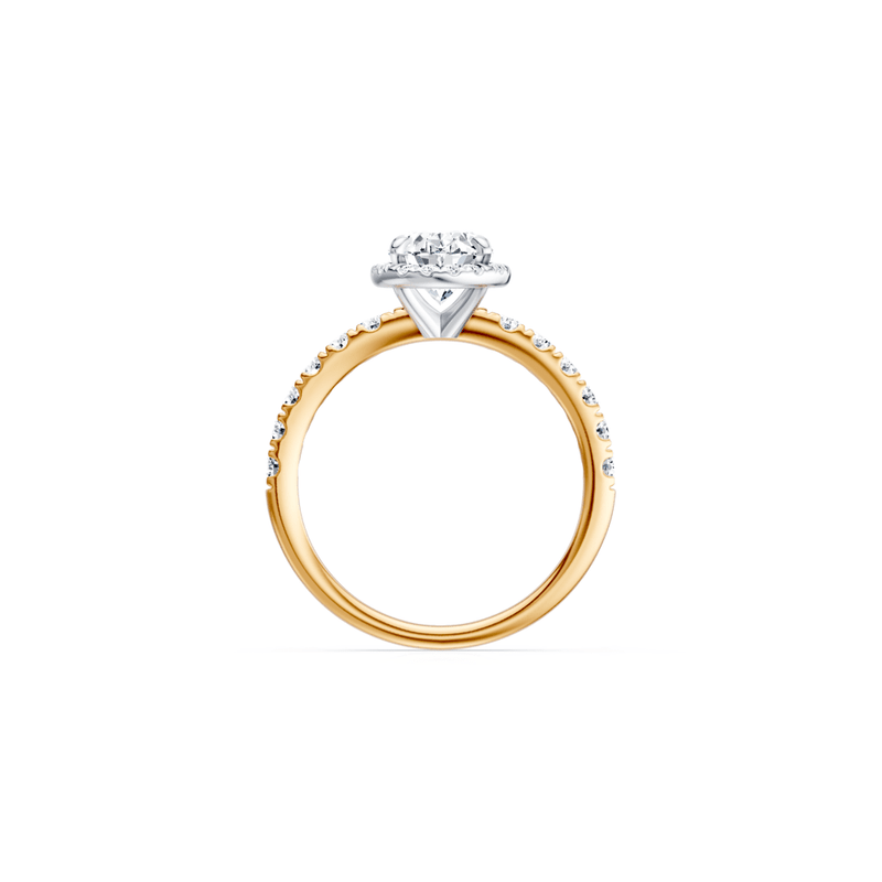 Hidden Halo Oval Solitaire Shoulder Ring with 2.00tw of Laboratory-Grown Diamonds in 18kt Yellow and White Gold Rings Bevilles 