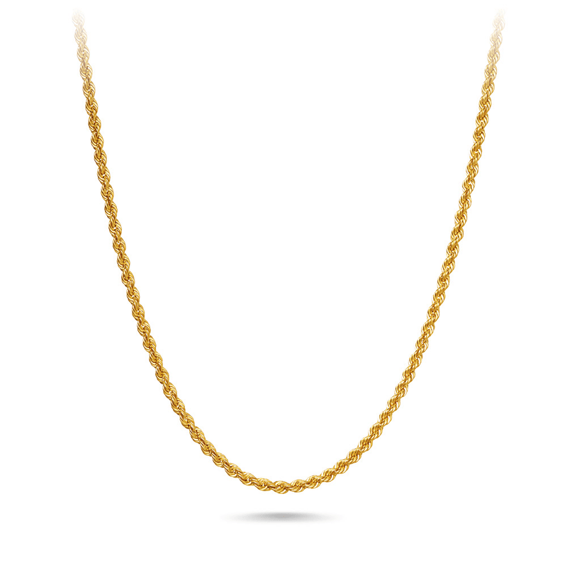 Light Rope Chain Necklace in 9ct Yellow Gold Hollow Bevilles Jewellers 