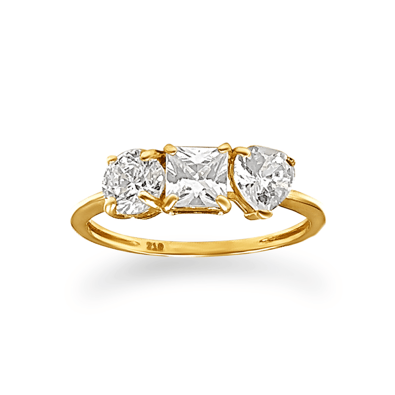 Trio Stone Ring with Cubic Zirconia in 9ct Yellow Gold Bevilles Jewellers 