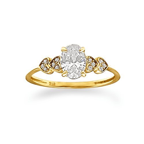 Oval and Hearts Ring with Cubic Zirconia in 9ct Yellow Gold Bevilles Jewellers 