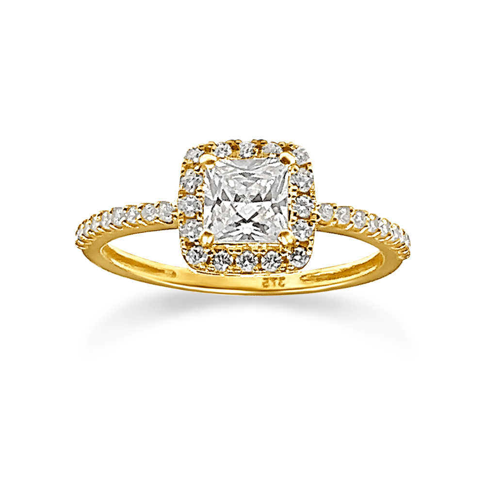 Square Set Surround Ring with Cubic Zirconia in 9ct Yellow Gold Bevilles Jewellers 