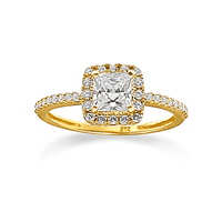 Square Set Surround Ring with Cubic Zirconia in 9ct Yellow Gold Bevilles Jewellers 