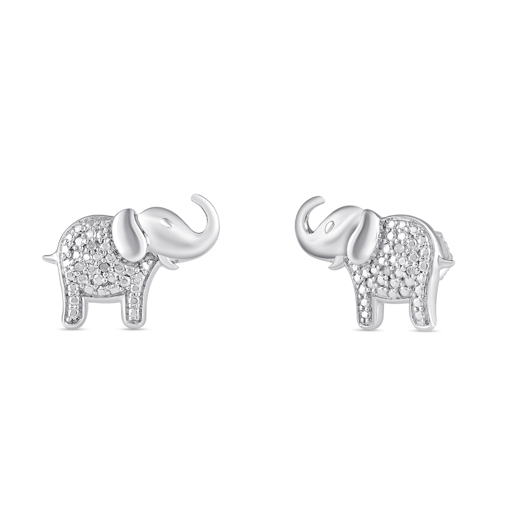 Diamond Set Elephant Stud Earrings in Sterling Silver Bevilles Jewellers 