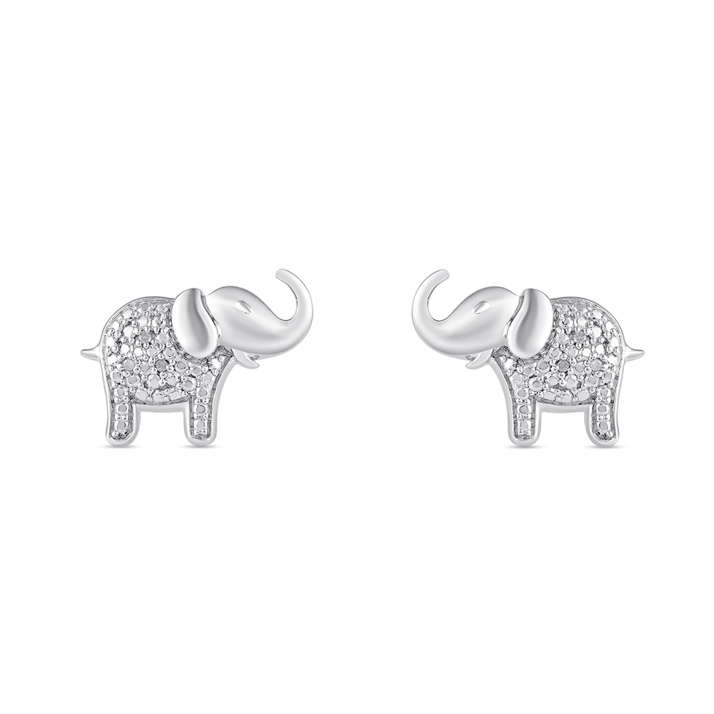 Diamond Set Elephant Stud Earrings in Sterling Silver Bevilles Jewellers 