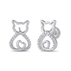 Diamond Set Cat Stud Earrings in Sterling Silver Bevilles Jewellers 