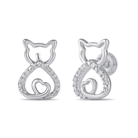 Diamond Set Cat Stud Earrings in Sterling Silver Bevilles Jewellers 