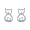 Diamond Set Cat Stud Earrings in Sterling Silver Bevilles Jewellers 