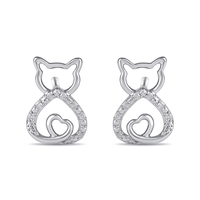 Diamond Set Cat Stud Earrings in Sterling Silver Bevilles Jewellers 