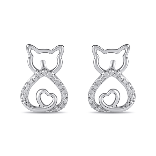 Diamond Set Cat Stud Earrings in Sterling Silver Bevilles Jewellers 