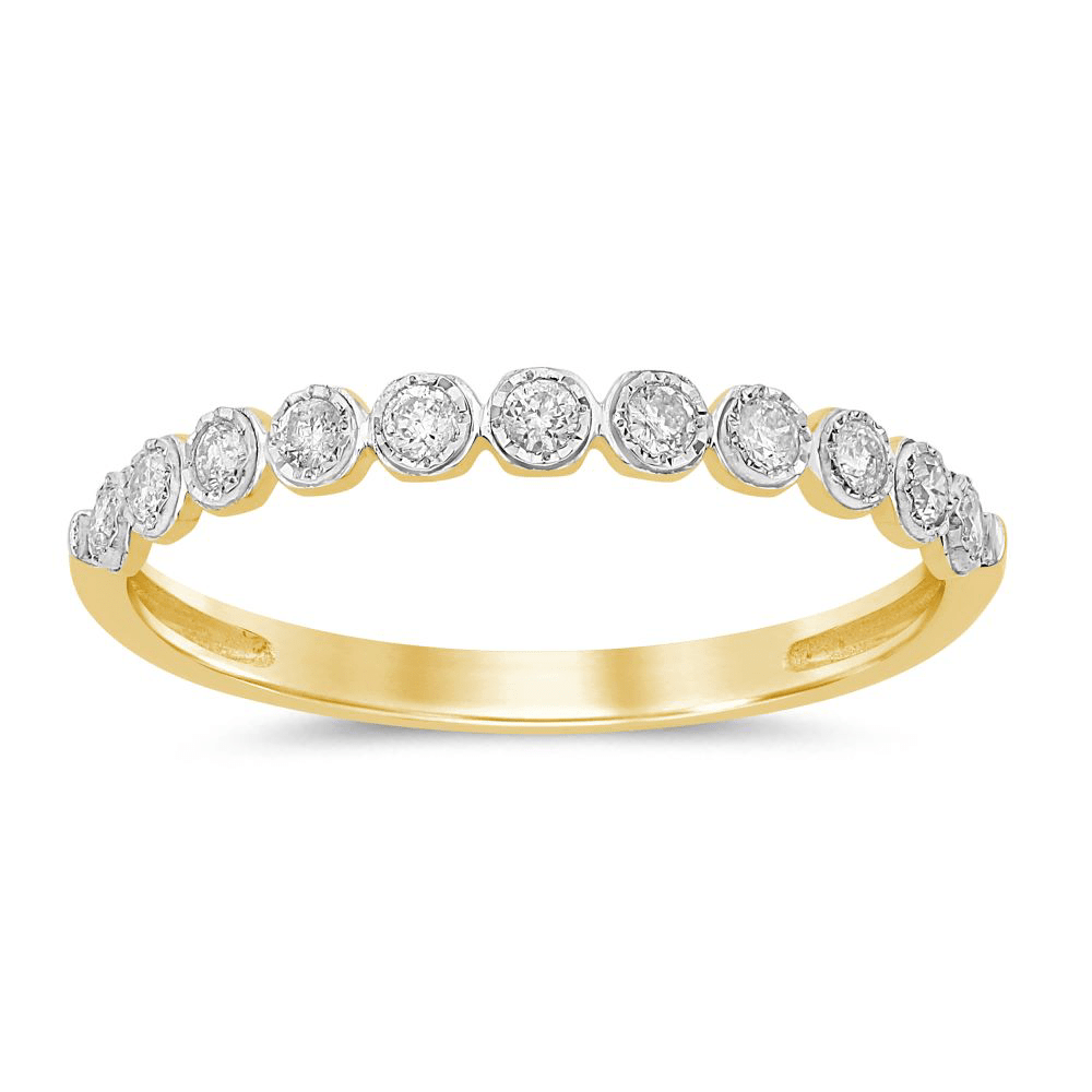 Bezel Stackable Ring with 0.15ct of Diamonds in 9ct Yellow Gold Bevilles Jewellers 