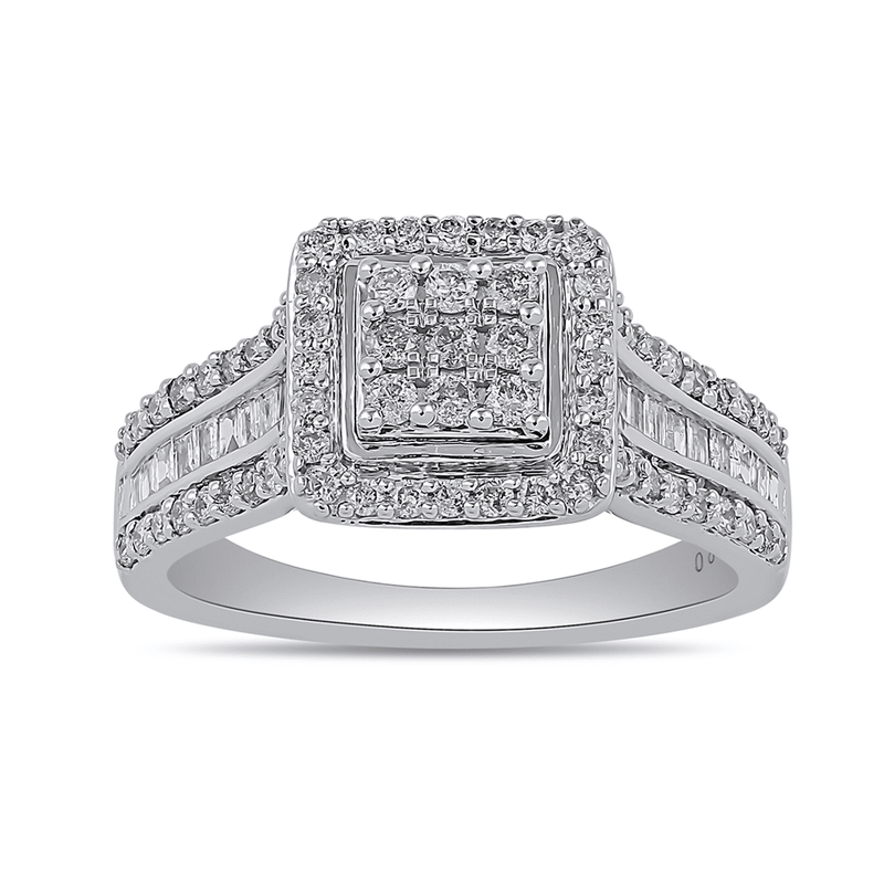 Square Look Halo Ring with 0.60ct of Diamonds in 9ct White Gold Bevilles Jewellers 